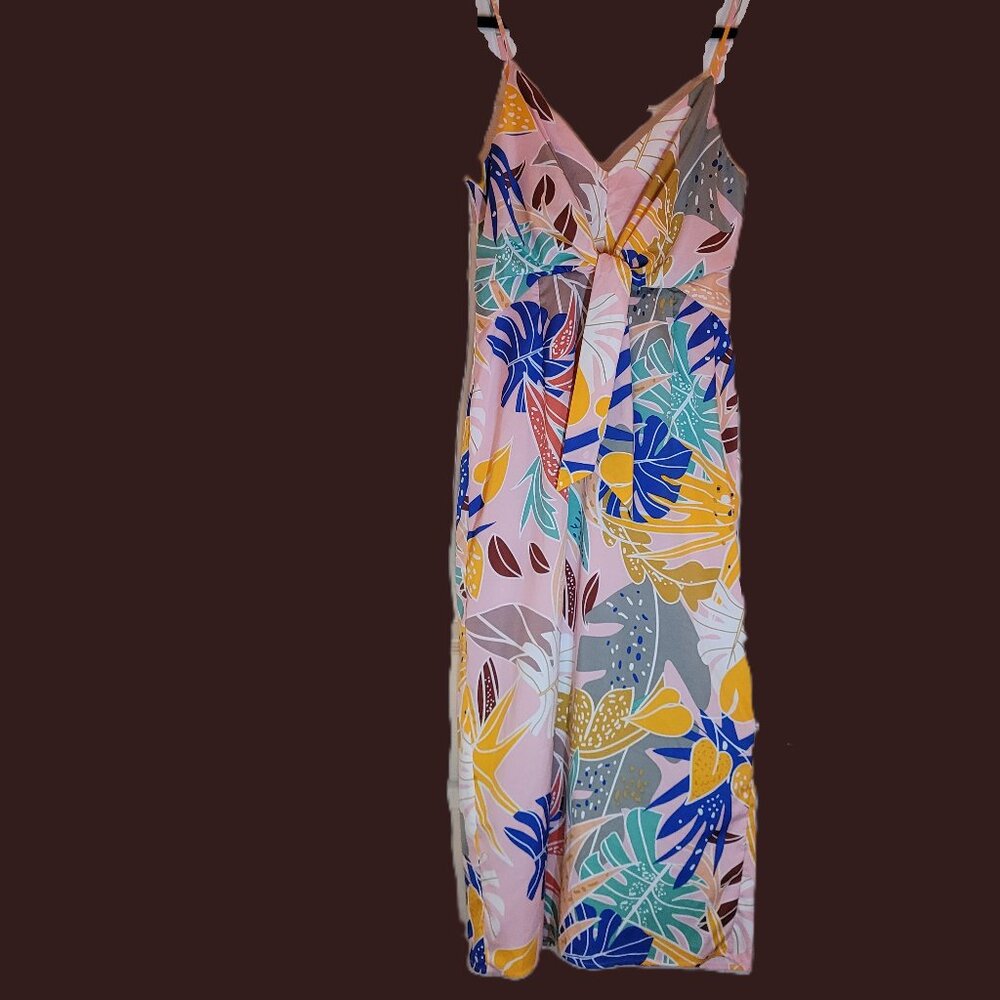 Entro Anthropologie Tropical Print Tie Front Midi Dress Size Medium